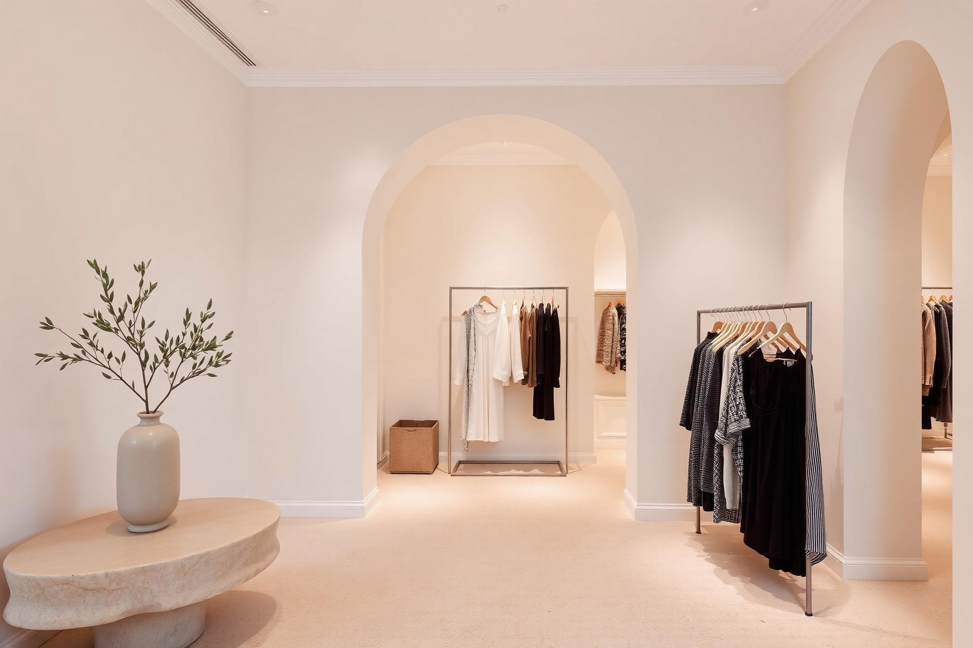 ISKAVI concept store interior with natural stone and warm lighting